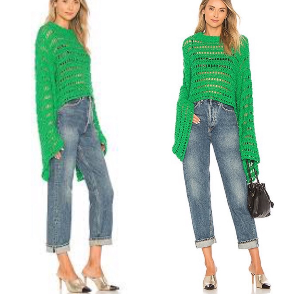 Free People Caught up crochet sweater Kelly green - Picture 2 of 4